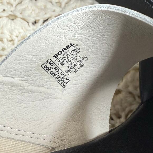 SOREL Womens 8.5 Cameron Puff Platform Slide Sandal Leather Black White Flatform - Picture 7 of 10